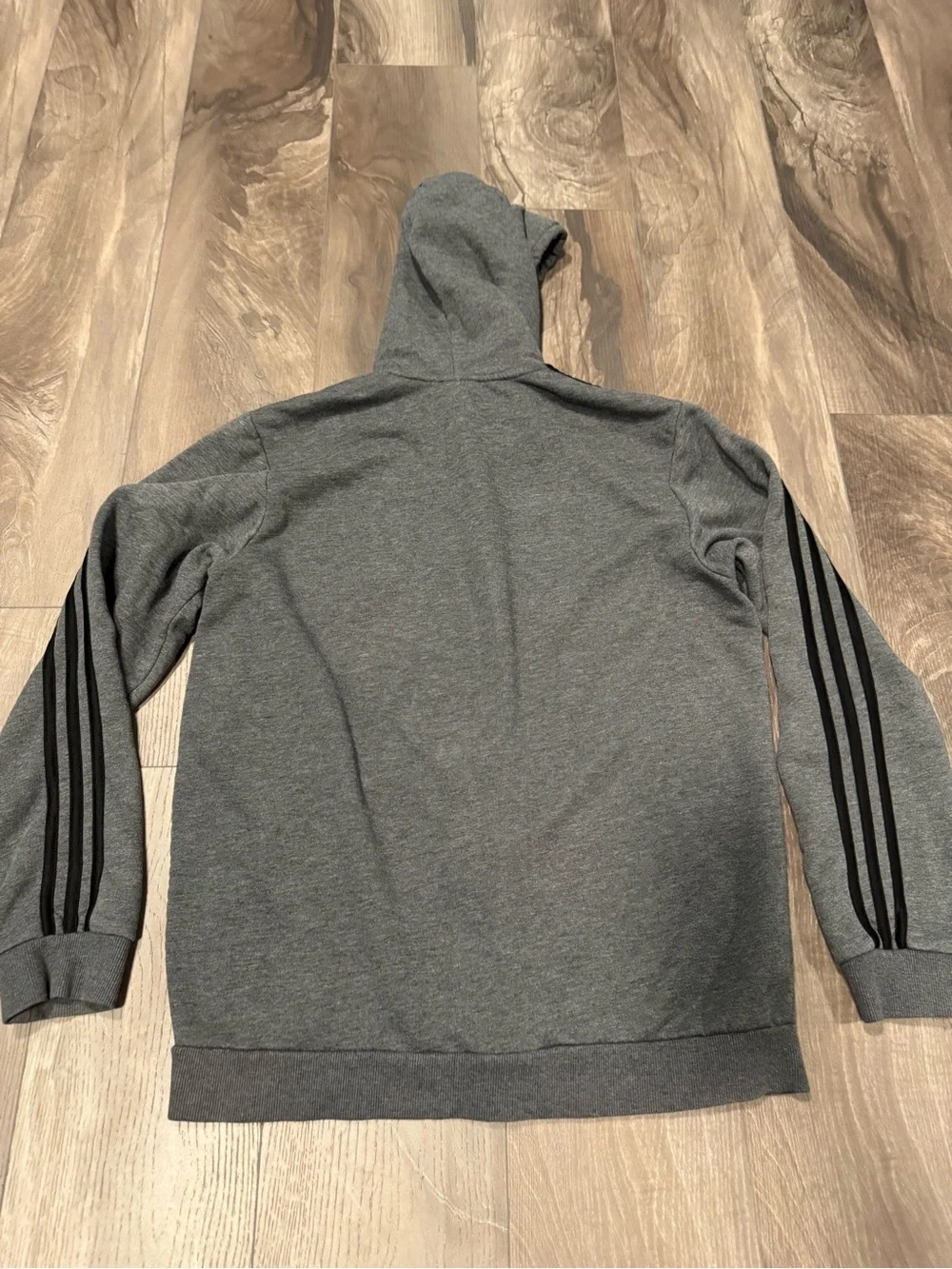 adidas Gray Zip-Up Hoodie with Black Three-Stripes Men’s Large